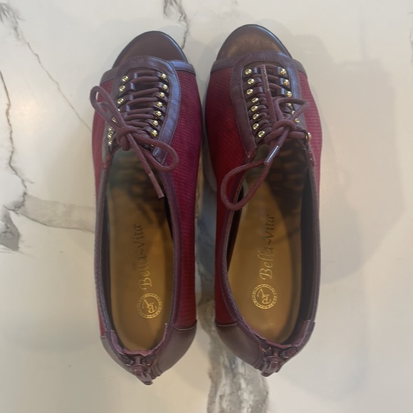Bella Vita Burgundy Suede Peep toe,lace up,chunky heel,zipper closure,7 1/2, - Picture 8 of 16